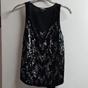Express Black and Silver Sequin Tank Top